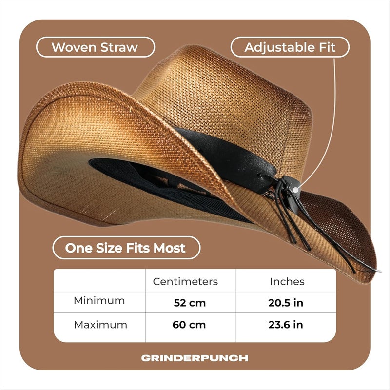 grinderPUNCH Western Outback Cowboy Hat Men's Women's Style Classic Straw Western Cowgirl Hat - Image 5